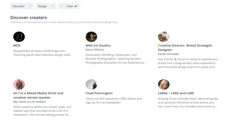 Kit Creator Network screen recommending other creators to new subscribers