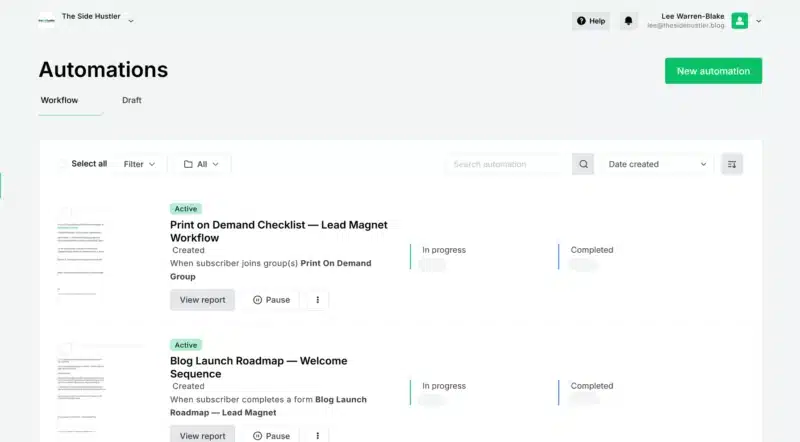 MailerLite free-plan automation builder shown in a Kit vs MailerLite comparison