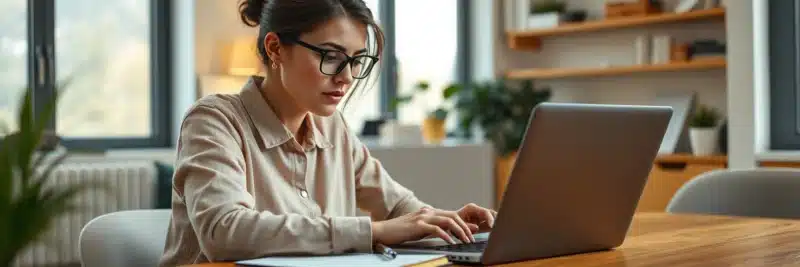 Woman auditing and improving Pinterest boards for SEO performance