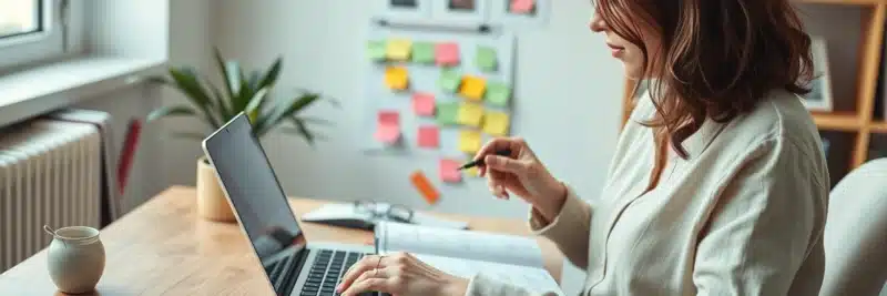 Woman planning a Pinterest content strategy and content calendar