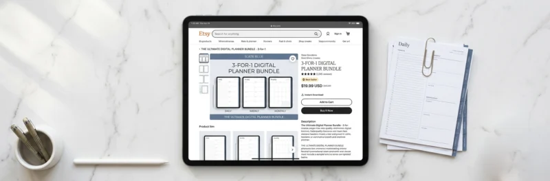 A tablet showing a bundled printable offer, a key part of a successful printable pricing strategy.