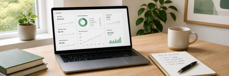Best bookkeeping software for small businesses — laptop with financial dashboard on a clean home desk