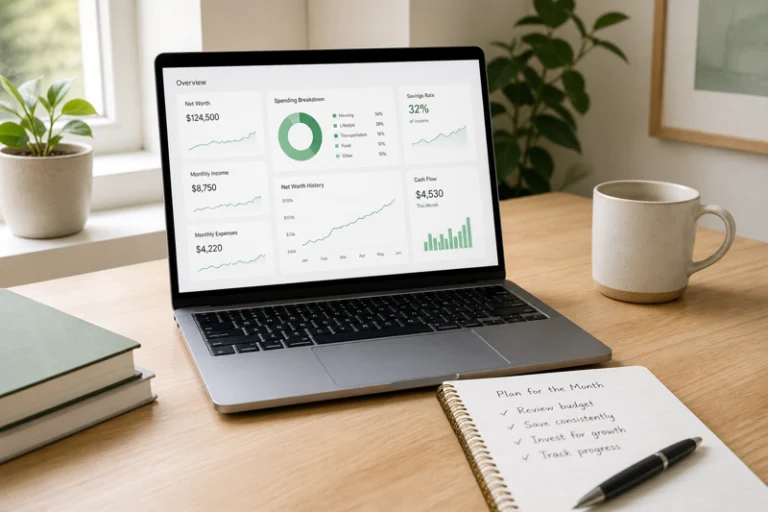 Best bookkeeping software for small businesses — laptop with financial dashboard on a clean home desk