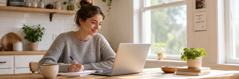 Best free bookkeeping courses online in 2026 — person learning bookkeeping from home on a laptop