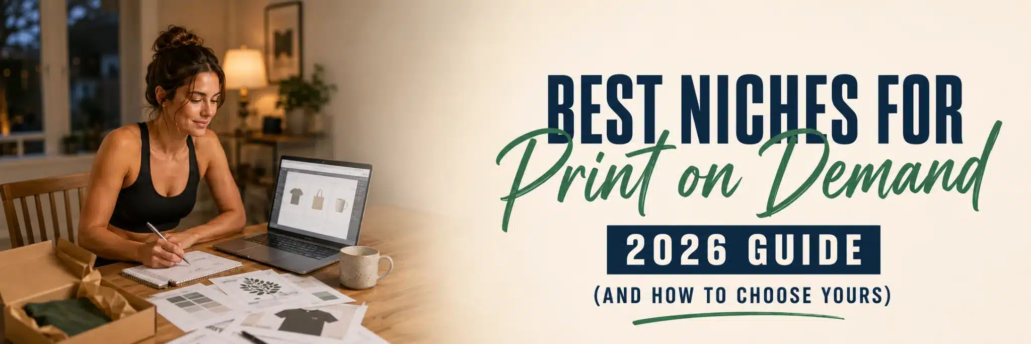Man researching the best niches for print on demand at a home desk