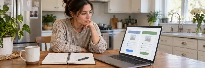 Person comparing marketplace and self-hosted print-on-demand sales channels