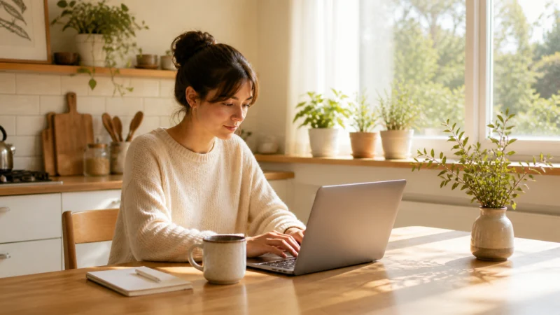 Is bookkeeping a good side hustle — working from home at a kitchen table with a laptop