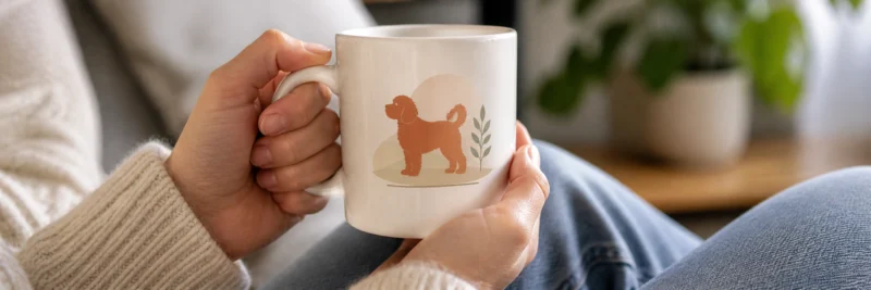 Person holding a white ceramic mug with a simple niche-specific print on demand design showing what makes POD designs actually sell