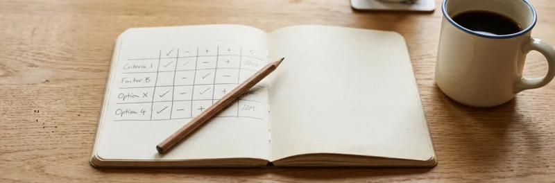Open notebook with handwritten product evaluation notes for choosing the best print on demand products to sell