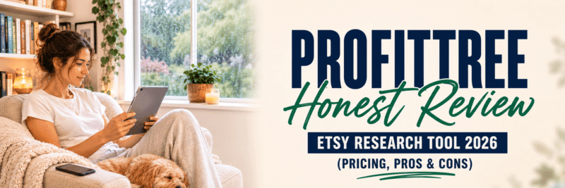 Woman reading a Profittree review on a tablet at home