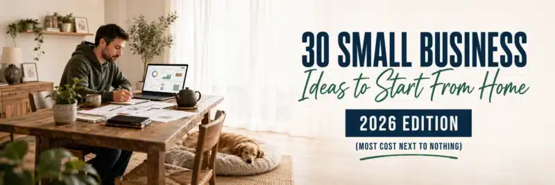 Man exploring 30 small business ideas to start from home on a laptop