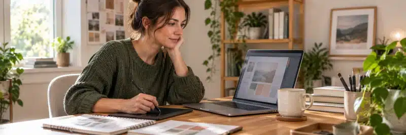 Person designing graphics as a freelance graphic design business