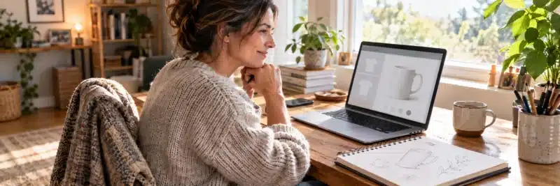 Person reviewing a print-on-demand product mockup