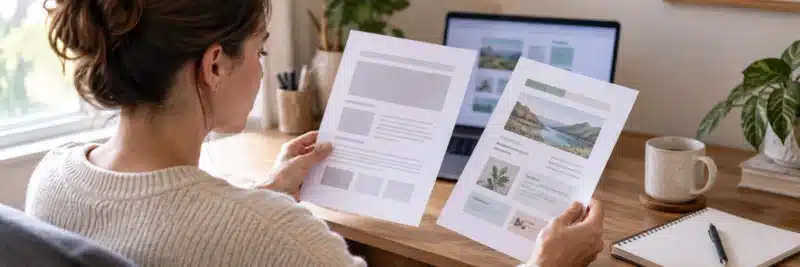 Person comparing an original PLR template against a heavily customized version