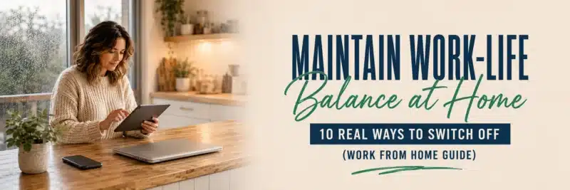 Woman putting her laptop away after learning to maintain work-life balance working from home