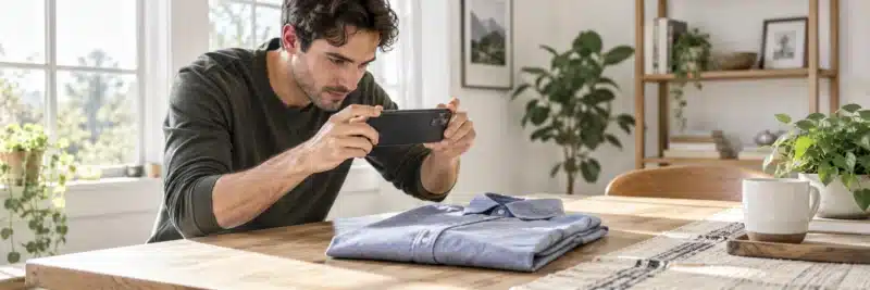 Person photographing clothing to list for sale online