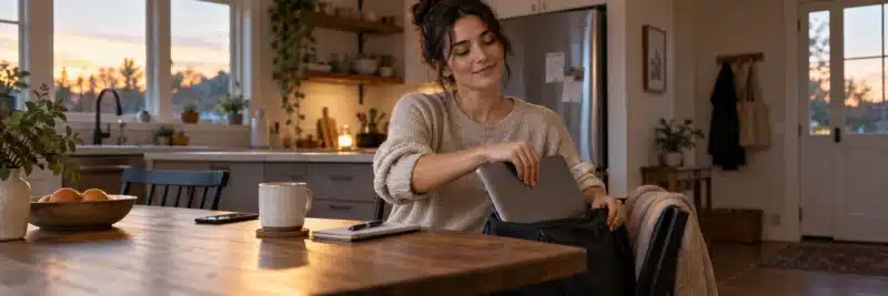 Person closing their laptop as part of an end-of-day shutdown routine