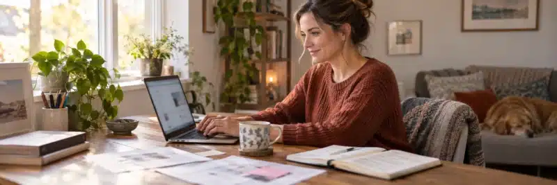 Person writing a blog post as part of a long-term content business