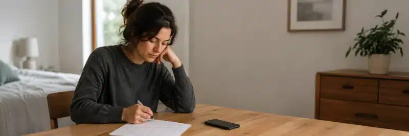 Person reviewing their budget before deciding on a purchase