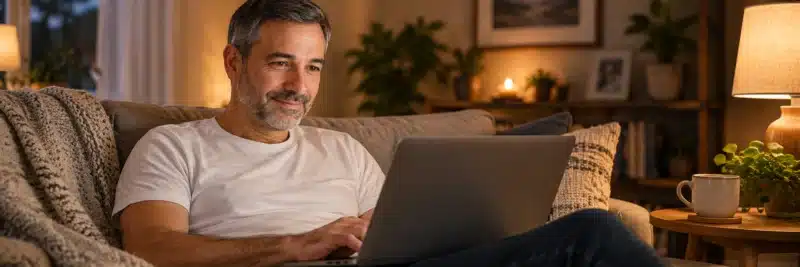 Myself reflecting while writing at a laptop in the evening