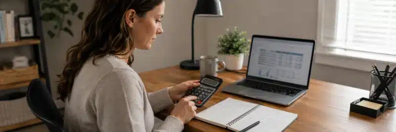 Person calculating net side-hustle income after expenses and taxes