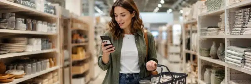 Person noticing a cash-back reward notification while shopping