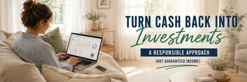 Woman using cash-back rewards to build your investment account on her laptop