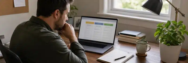 Person comparing investment account options before making a first contribution