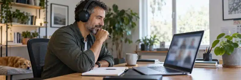 Person conducting a coaching call over video as a location-independent business