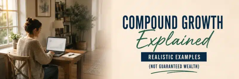 Woman reviewing a compound growth explained chart on her laptop