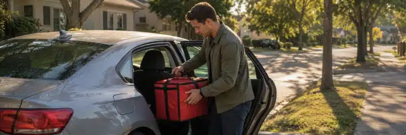 Person preparing for a delivery driving side hustle shift