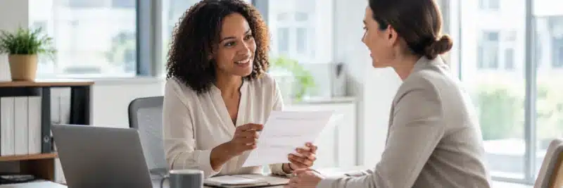Employee reviewing employer retirement plan benefits before contributing to a Roth IRA
