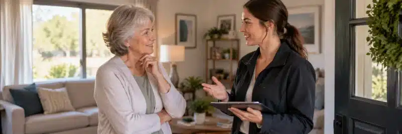 Person discussing recurring errand help with a client's family member