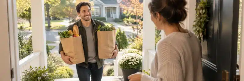 Person delivering groceries to a client as part of an errand running side hustle