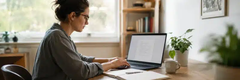 Person freelance writing from a laptop at home