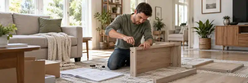Person assembling furniture alone as a quiet side hustle