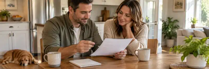 Homeowner and house sitter reviewing a written agreement before a sit