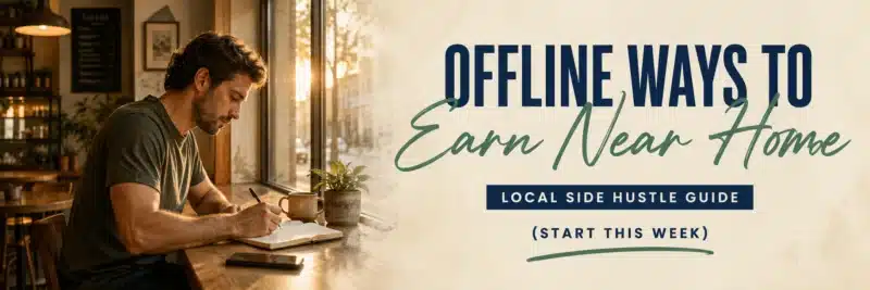 man planning local side hustles like dog walking and tutoring at a cafe table