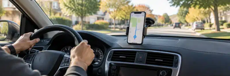 Person following navigation during a delivery driving shift
