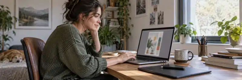 Person designing a Pinterest pin as part of a Pinterest management business