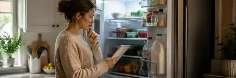 Person planning meals around food already at home to reduce grocery waste