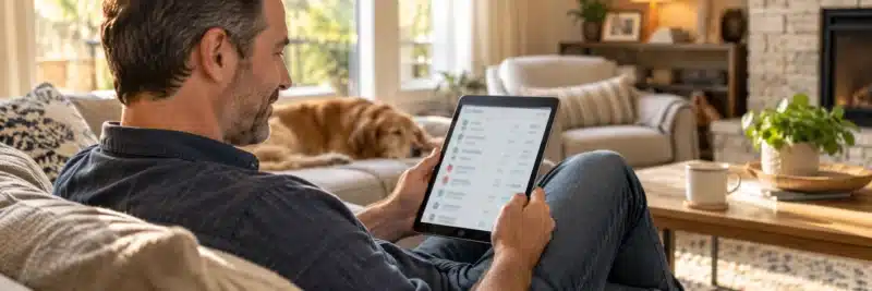 Person reviewing a diversified index fund's holdings at home