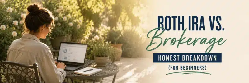 Woman comparing a Roth IRA vs taxable brokerage account on her laptop