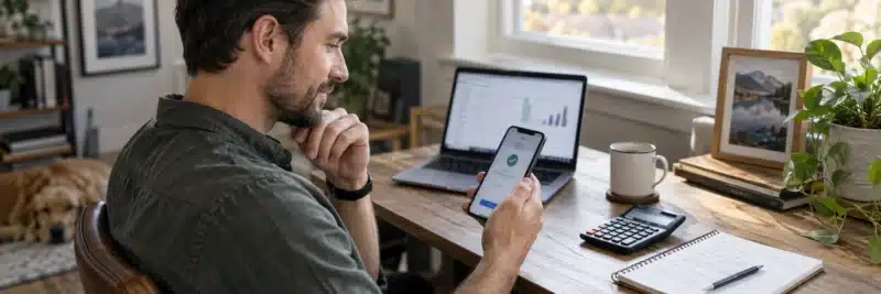 Person setting aside money for side hustle taxes in a separate account
