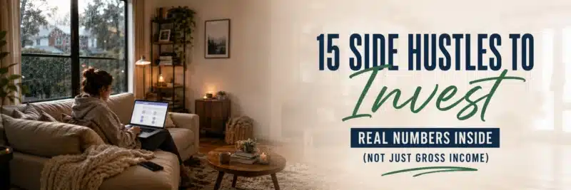 Woman researching side hustles to make extra money for investing on her laptop
