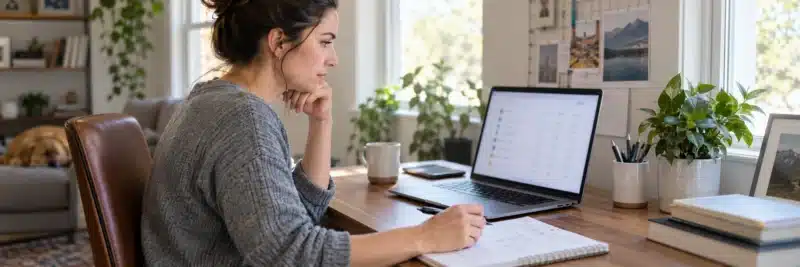 Person reviewing blog-related expenses and subscriptions for tax deductions