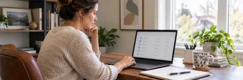 Person reviewing design software and platform fees for tax deductions