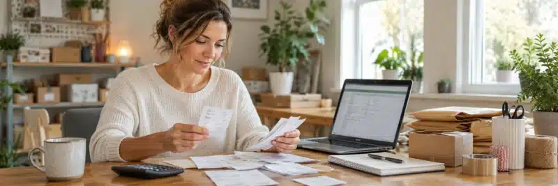 Person tracking materials and shipping costs for an Etsy shop's tax deductions
