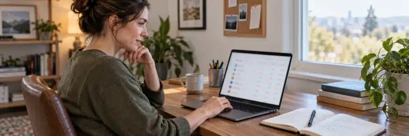 Person reviewing writing software subscriptions and expenses for tax deductions