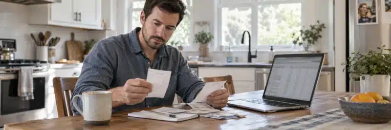 Man tracking side hustle expenses and receipts